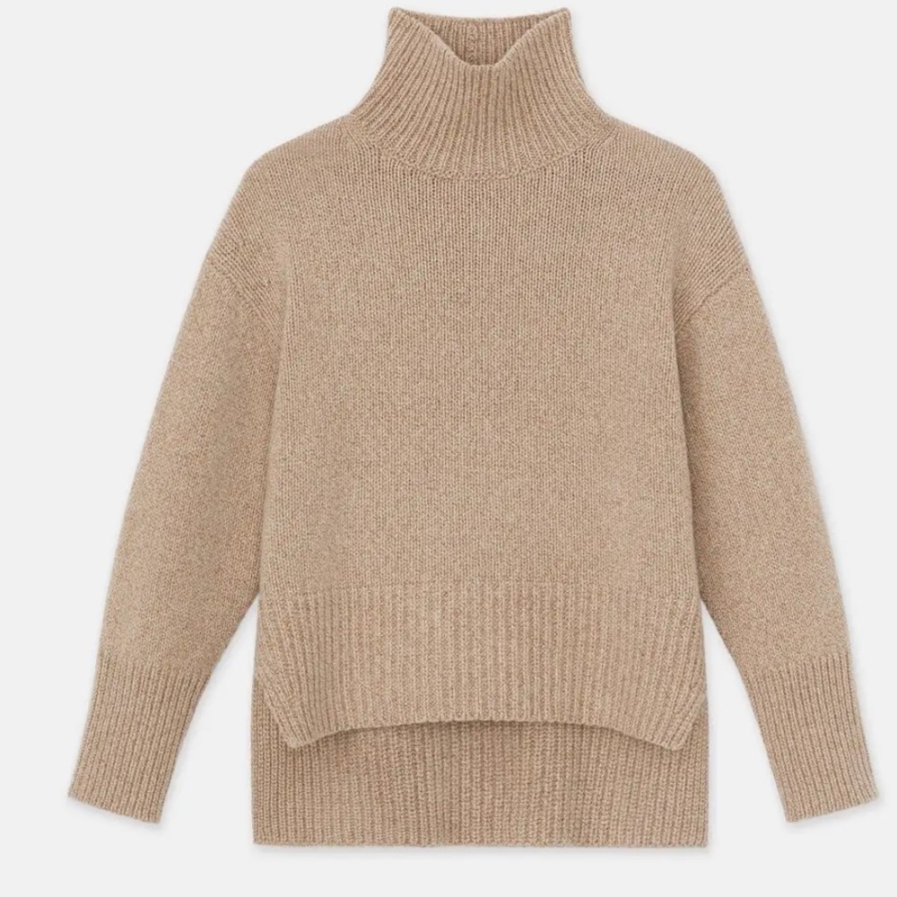 NWT Women's Natural Lofty Cashmere-Wool Stand Collar Sweater Tan Oatmeal Chunky